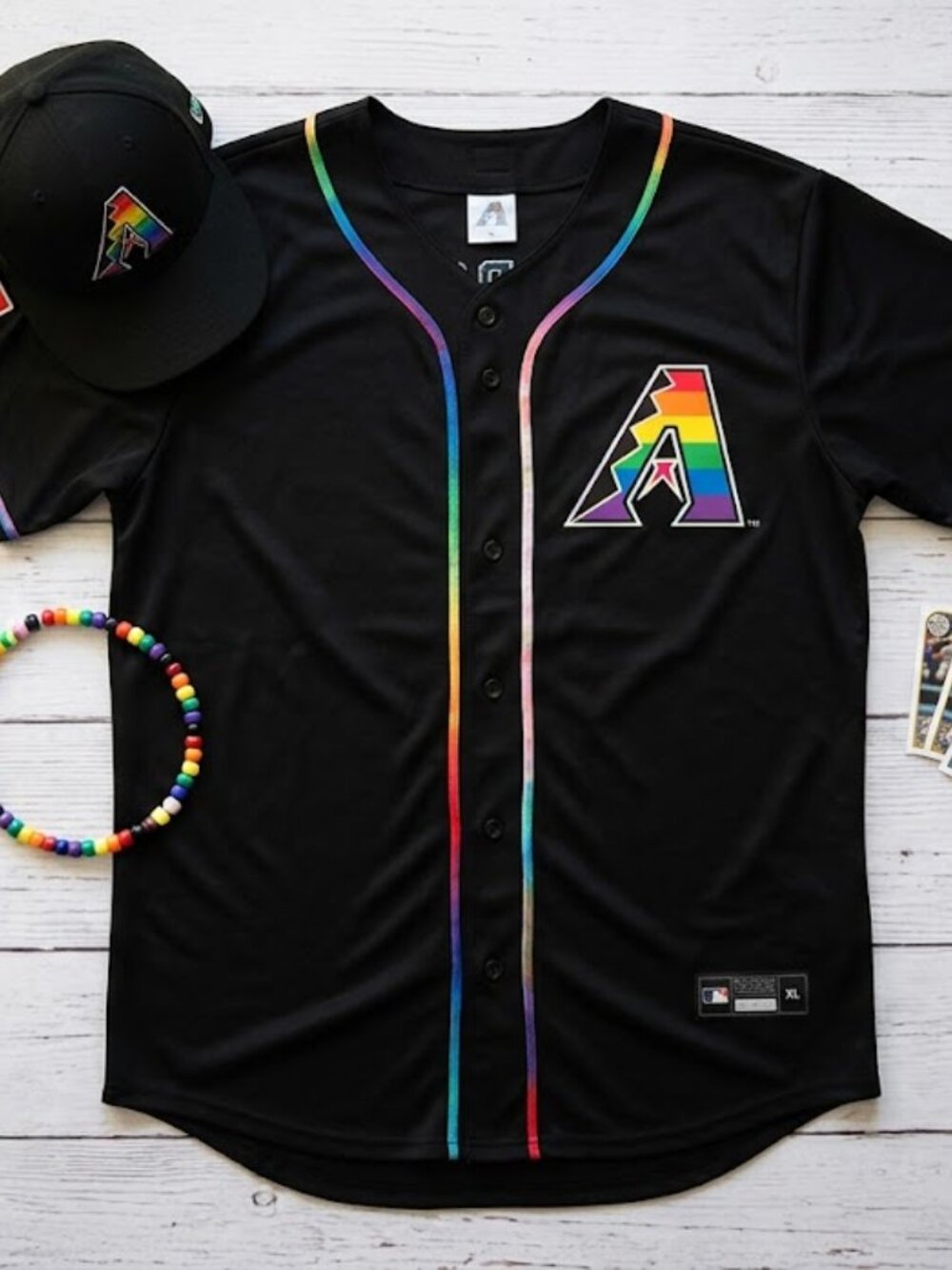 Arizona Diamondbacks MLB Pride Jersey Black Rainbow Short Sleeve Size XL
